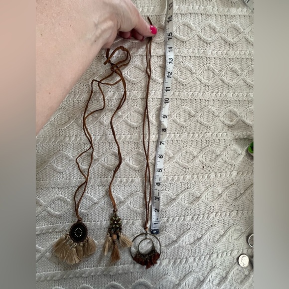 3 Necklaces, Boho Style, Metal with Tassels, Faux Leather Strap - Picture 5 of 10